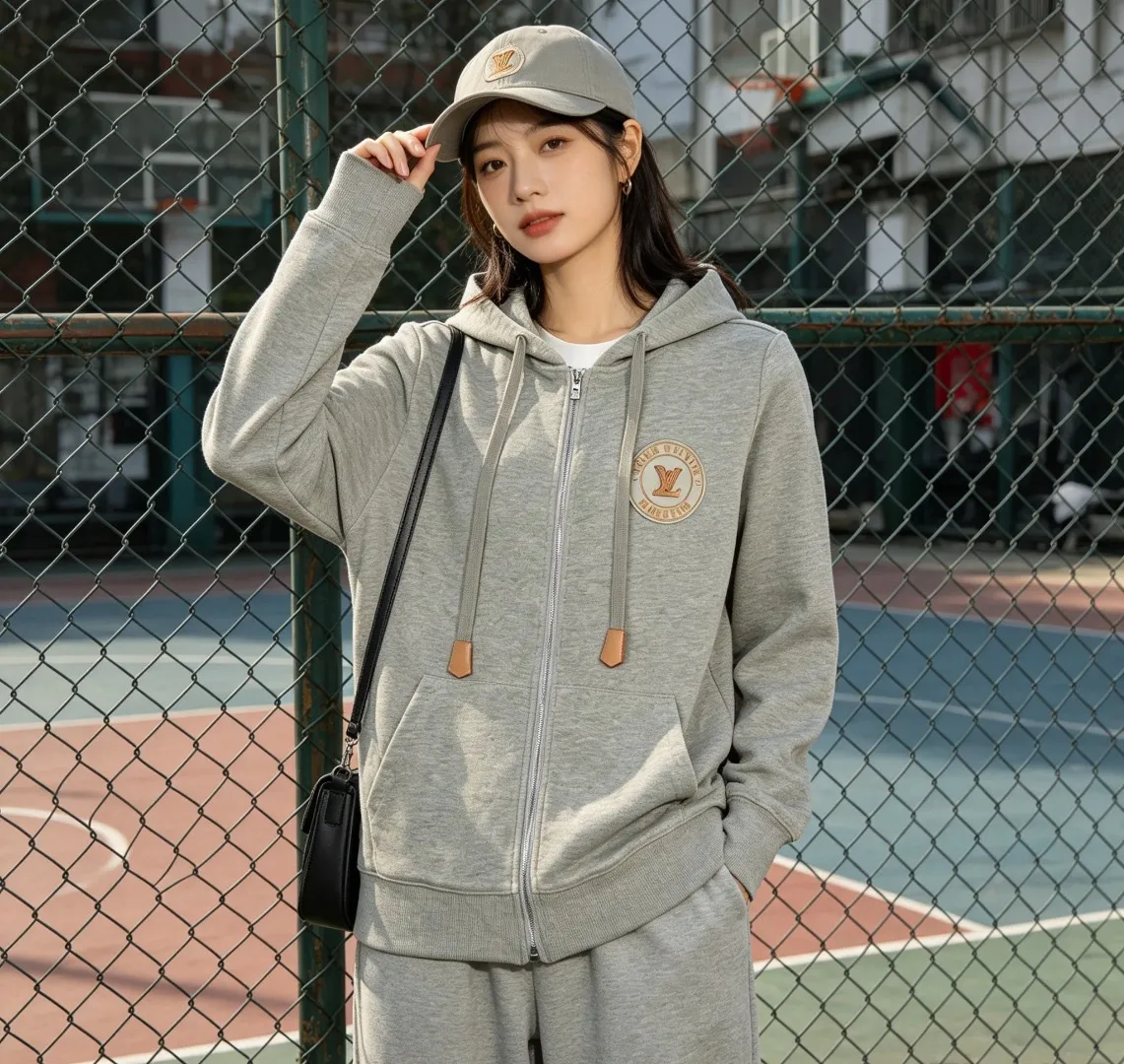 Louis Vuitton/Louis Vuitton round logo zipper hooded jacket